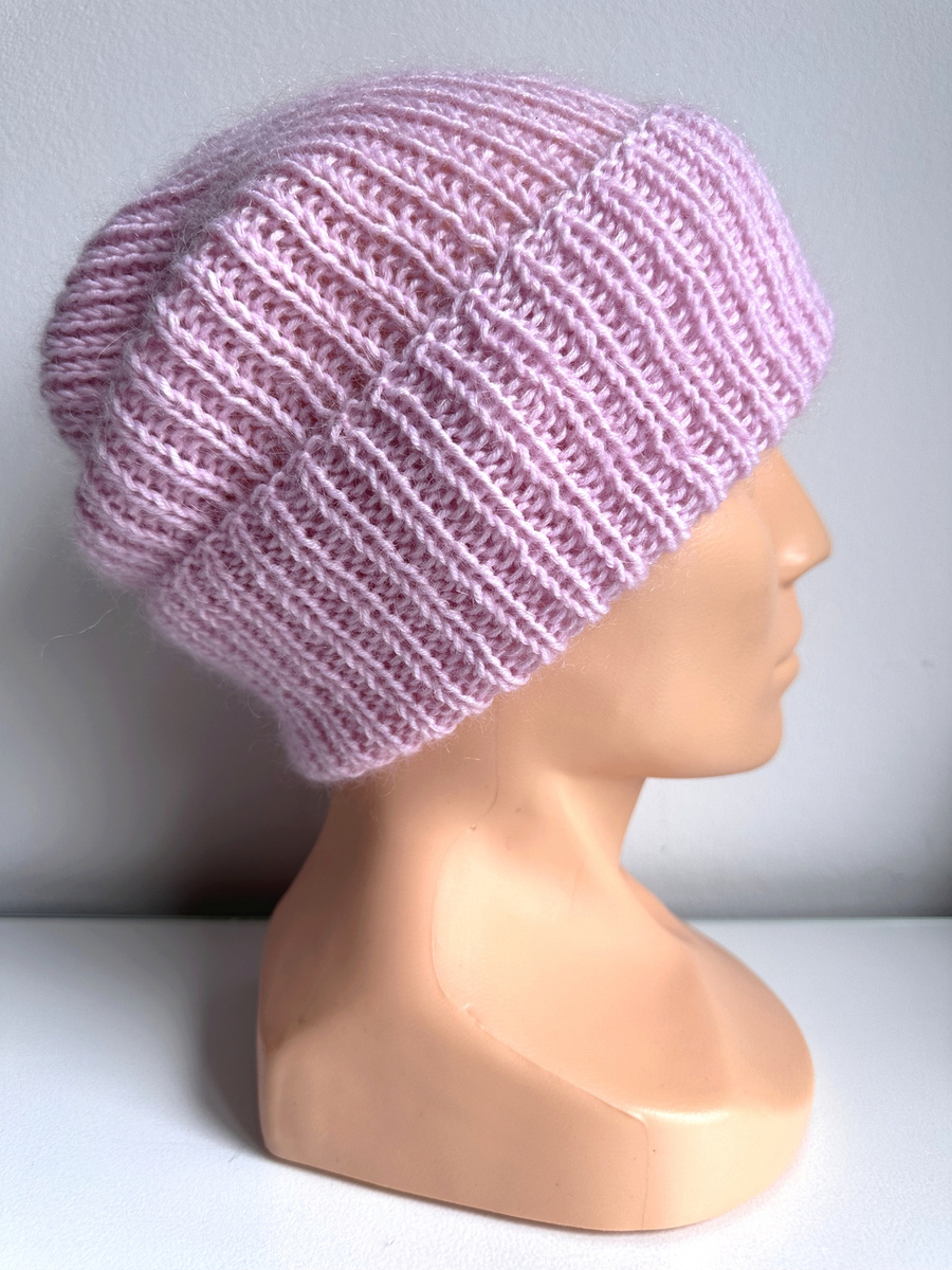 Ręcznie robiona czapka beanie AUREA 100% Baby Merino plus moher i jedwab 05/03 Jasny Róż
