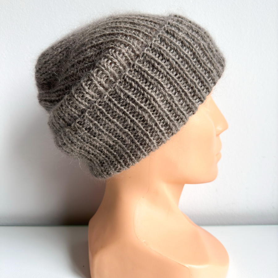 AUREA – czapka beanie handmade baby merino + moher i jedwab damska/dziecięca 57/12 Szaro-Brązowy