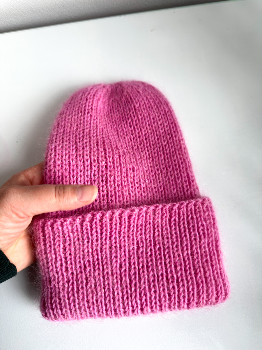 Ręcznie robiona czapka beanie AUREA 100% Baby Merino plus moher i jedwab 43/08 Jasny Morski