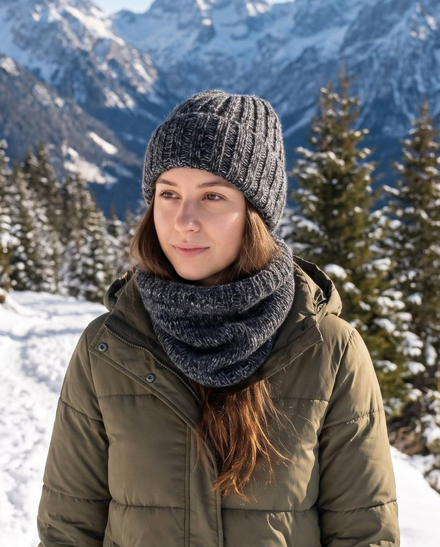 LAURIN Mütze mit Umschlag 100% Alpaka 506/100 Dunkelgrau