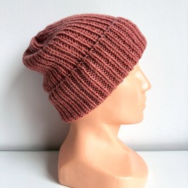 NANA – czapka beanie wywijana z wełny baby merino 48 Blush, jesienno-zimowa
