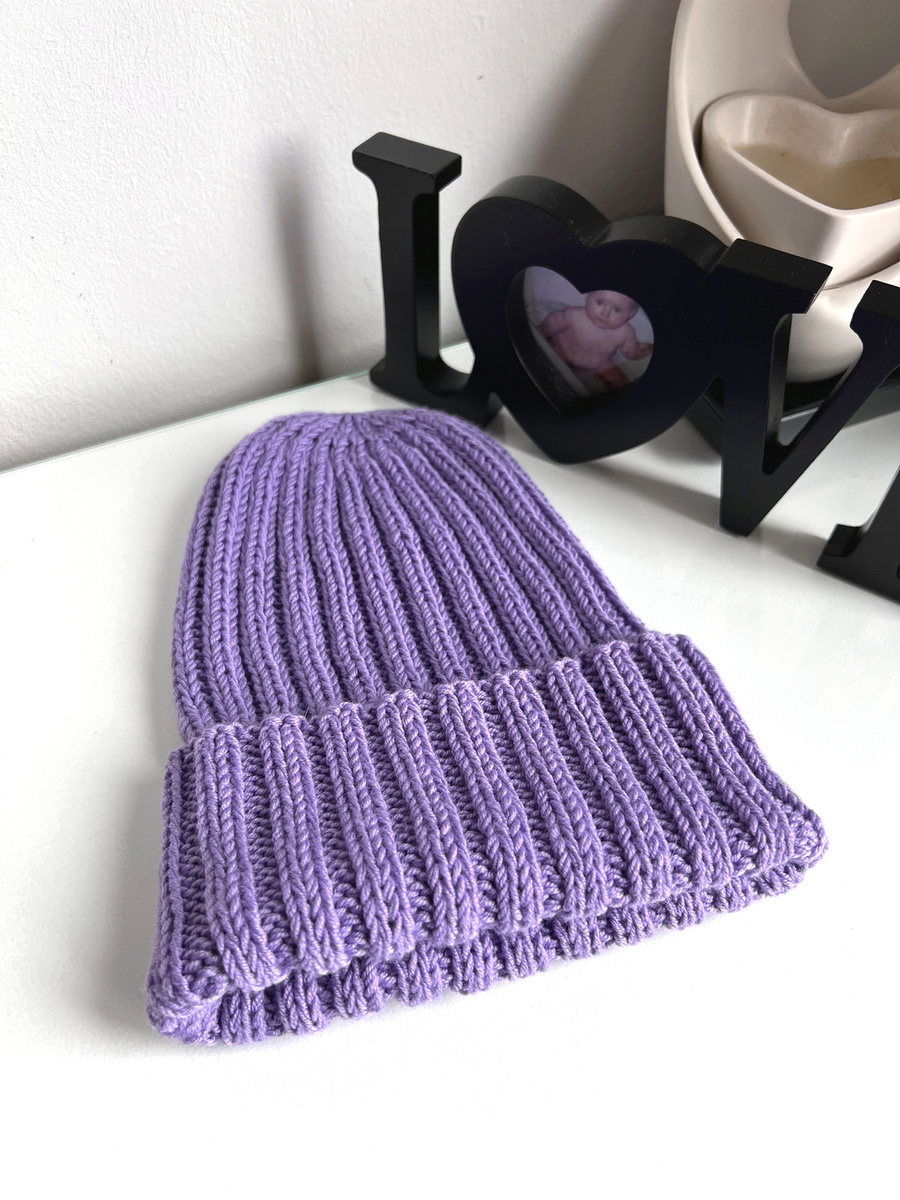 HELLI – czapka merino wywijana 100% Baby Merino 14 fioletowy jesienno-zimowa unisex