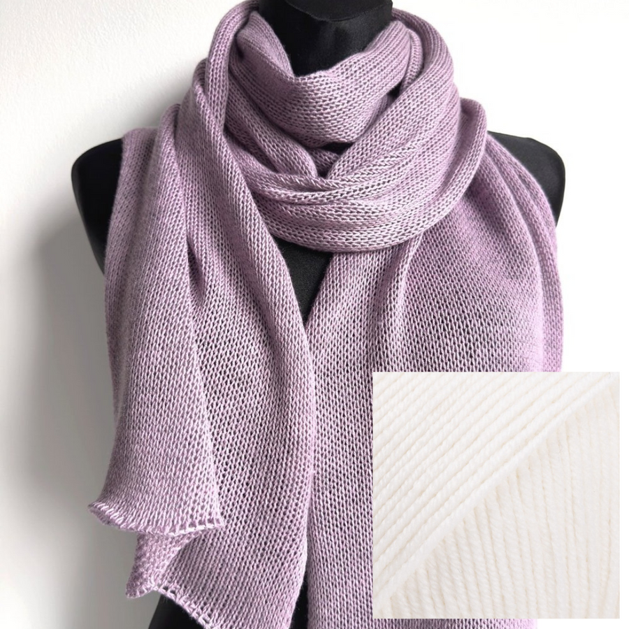 Ciepły i przytulny szal Nitkowe Love 230x35 cm 100% Baby Merino 01 Biały