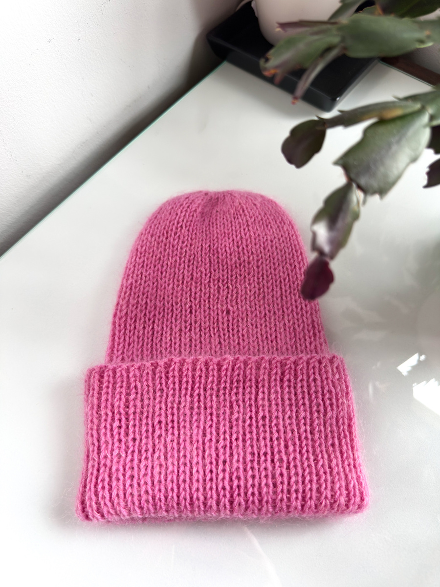 Ręcznie robiona czapka beanie AUREA 100% Baby Merino plus moher i jedwab 43/08 Jasny Morski
