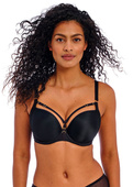 KOMPLET - Biustonosz Freya TEMPTRESS AA400131BLK Uw Moulded Plunge T-shirt Bra Black (30G, 32F) + figi brazylijskie