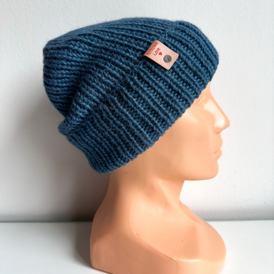 KIARA Turn-Up Beanie 100% Alpaca 6309 średni niebieski petrol