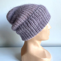 Ręcznie robiona czapka beanie AUREA 100% Baby Merino plus moher i jedwab 39/09 Fioletowa Orchidea