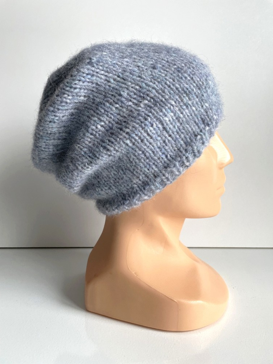 Ciepła czapka ręcznie robiona CHMURKA Alpaka 10 Mgła