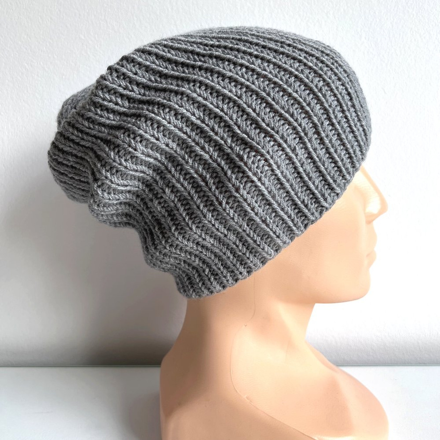 NANA – czapka beanie z wełny baby merino 19 szary, ręcznie robiona