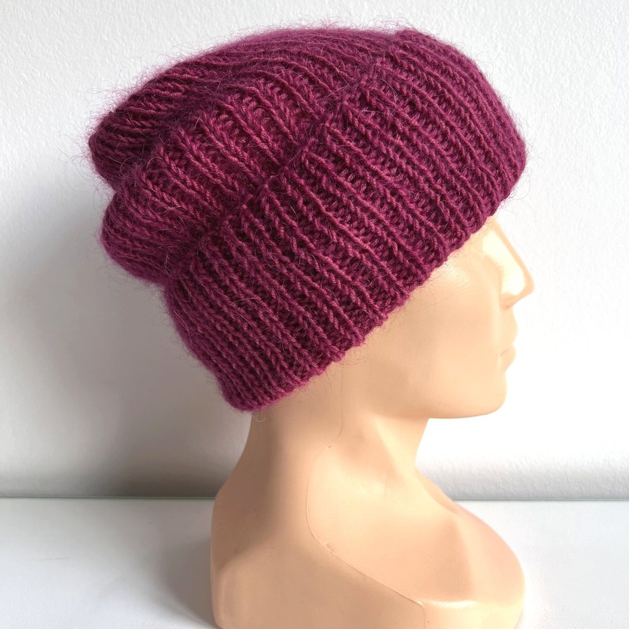 AUREA – czapka beanie handmade baby merino + moher i jedwab damska/dziecięca 41/17 Śliwka