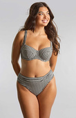 Figi kąpielowe Panache Swim GINGHAM SW1729 Midi Gathered Bikini Bottoms Black Gingham