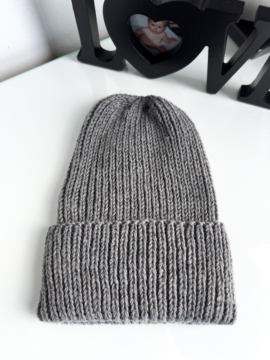 NANA – czapka wywijana beanie z wełny baby merino 19 Szary