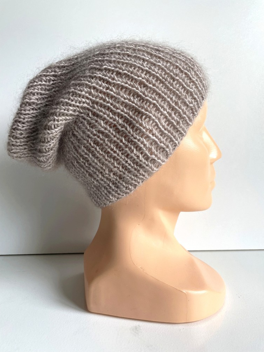 AUREA – ręcznie robiona ciepła czapka beanie merino + moher i jedwab damska 23/20 Jasny Beż