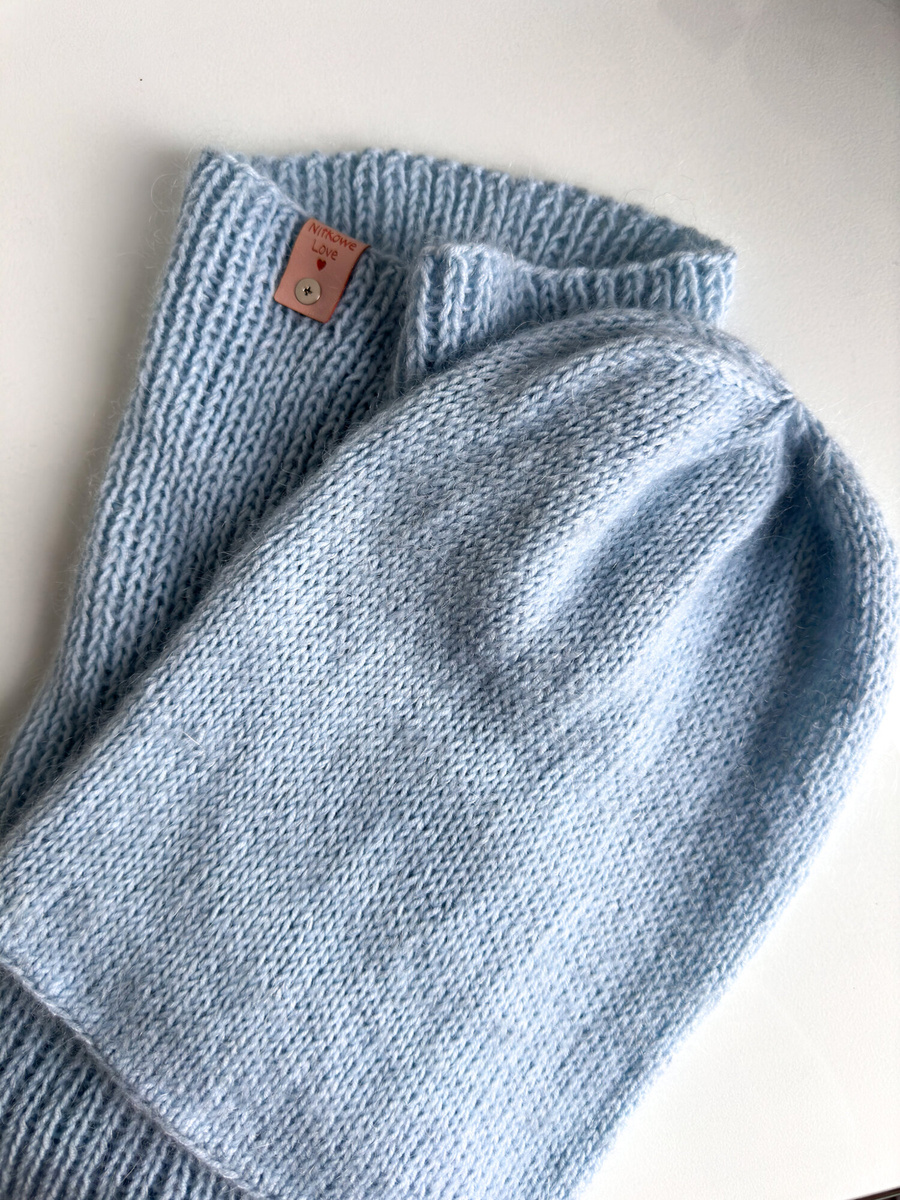 SOPHIA – ręcznie robiona ciepła czapka damska beanie merino + moher i jedwab 11/07 Błękitny Stalowy
