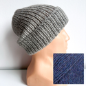 Czapka wywijana zrobiona ręcznie na drutach KIARA 100% Alpaka 6360 nocne niebo