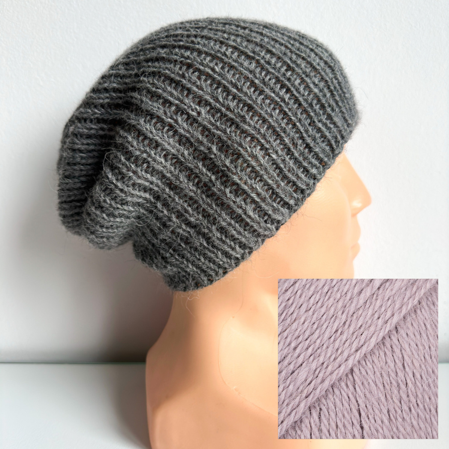 KIARA Beanie-Mütze ohne Umschlag 100% Alpaka 9035 lawendowy szron