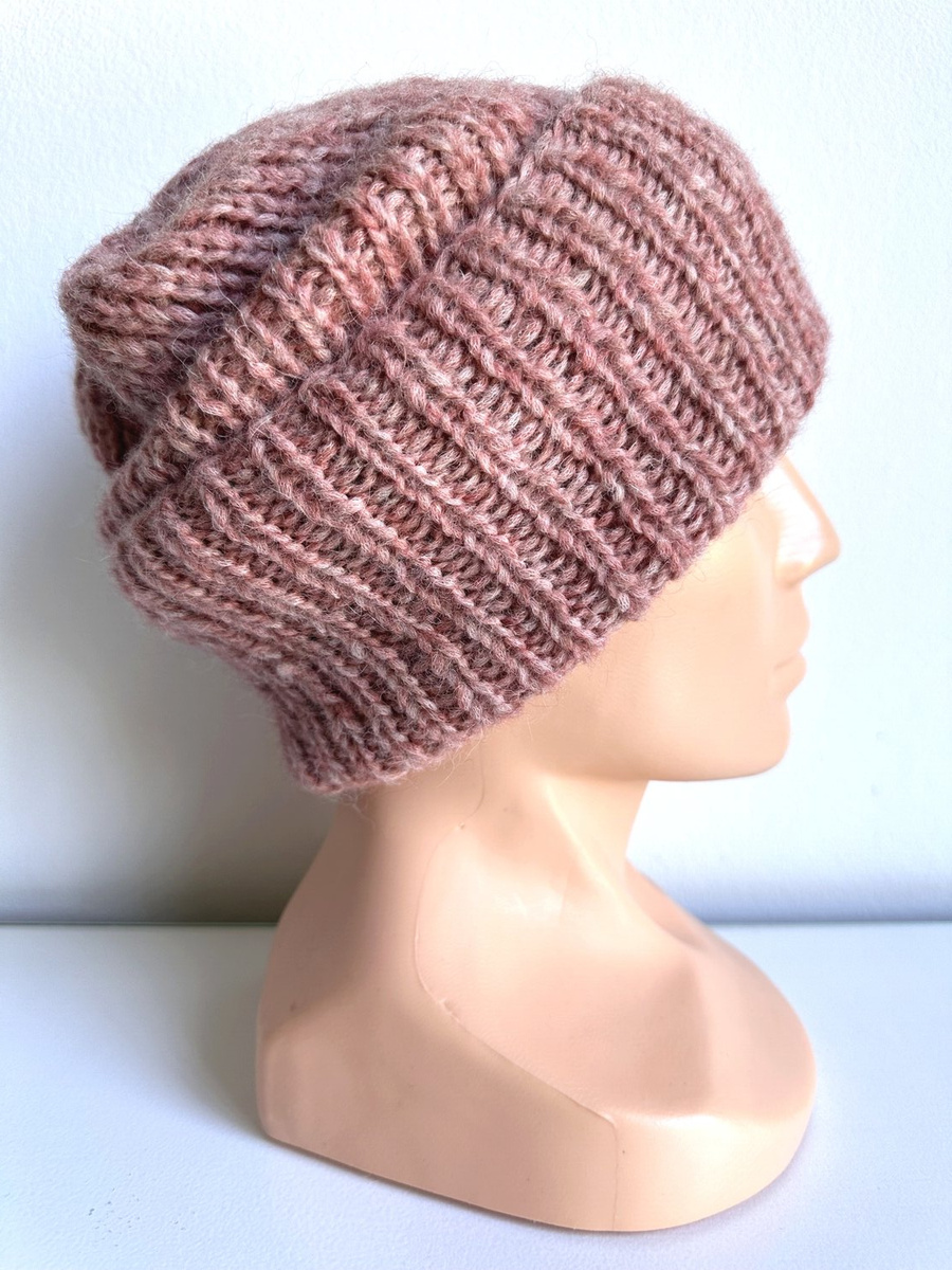 Ciepła czapka ręcznie robiona wywijana CHMURKA Alpaka 34 Różowy Marmur