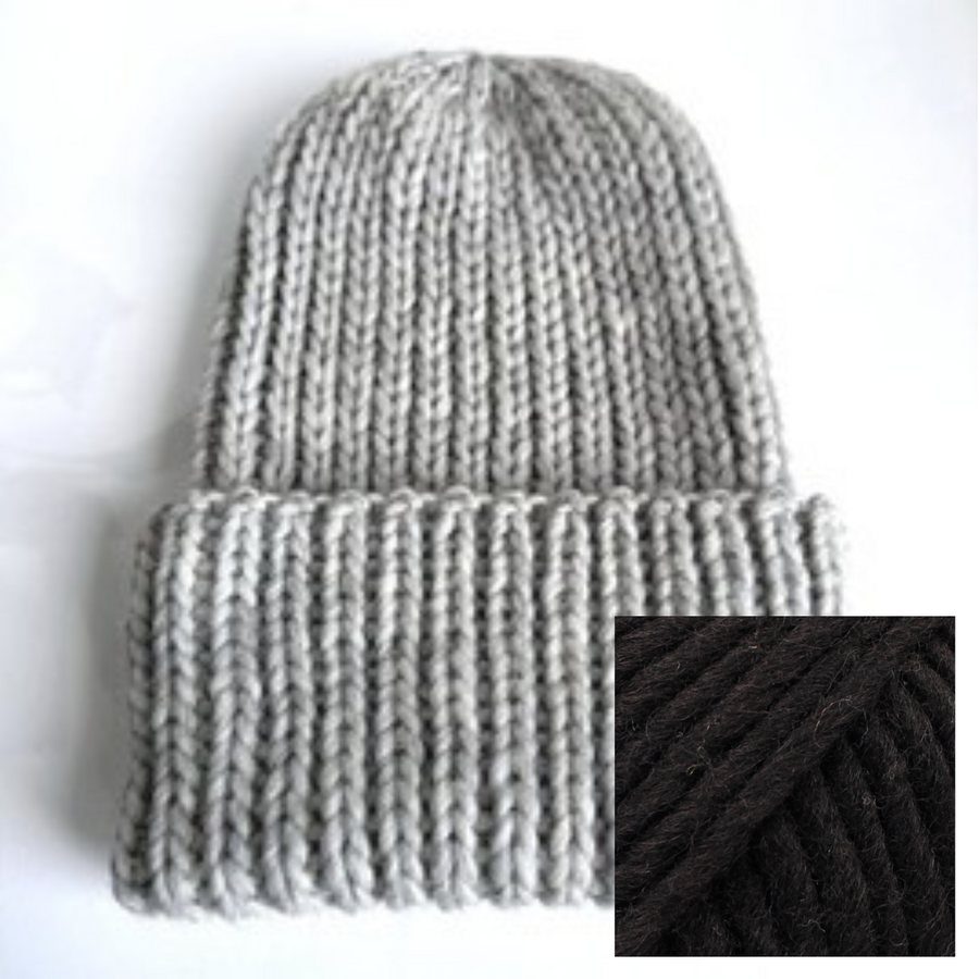 Ręcznie robiona czapka wywijana JANKA 100% Wełna owcza 02 Czarny