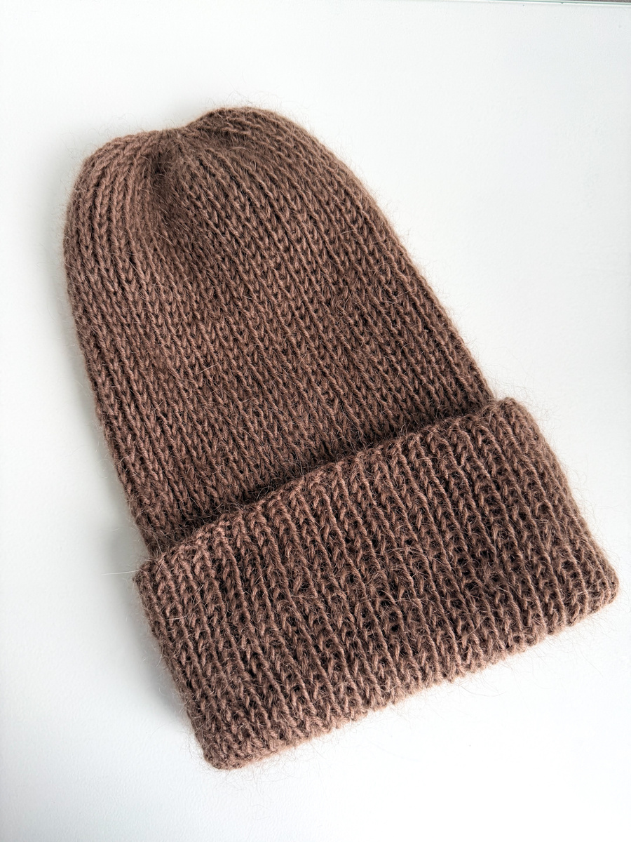 AUREA – ręcznie robiona czapka beanie baby merino + moher i jedwab dziecięca/damska 62/15 średni brąz