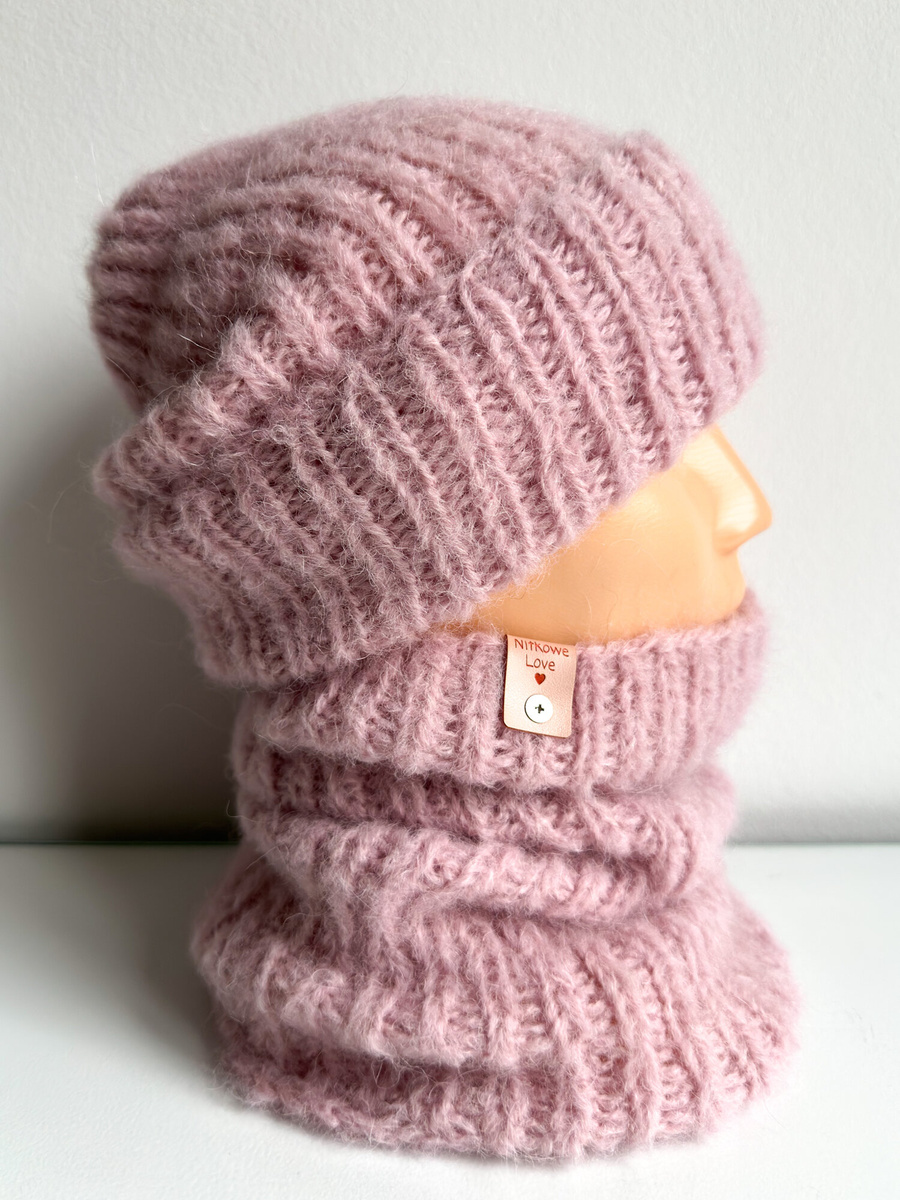 WATA CUKROWA – czapka z alpaki damska z merynosem 06 pudrowy róż