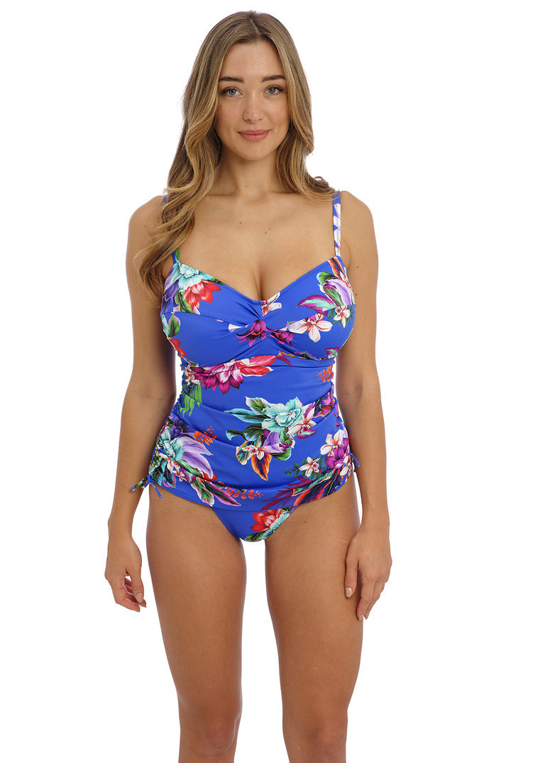 KOMPLET - Strój kąpielowy z koszulką Fantasie Swim HALKIDIKI FS501954ULE Uw Twist Front Tankini Ultramarine (34E) + majtki L