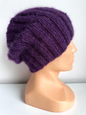 MARGARET – czapka beanie damska alpaka + moher i jedwab 4400/16 Ciemnofioletowy