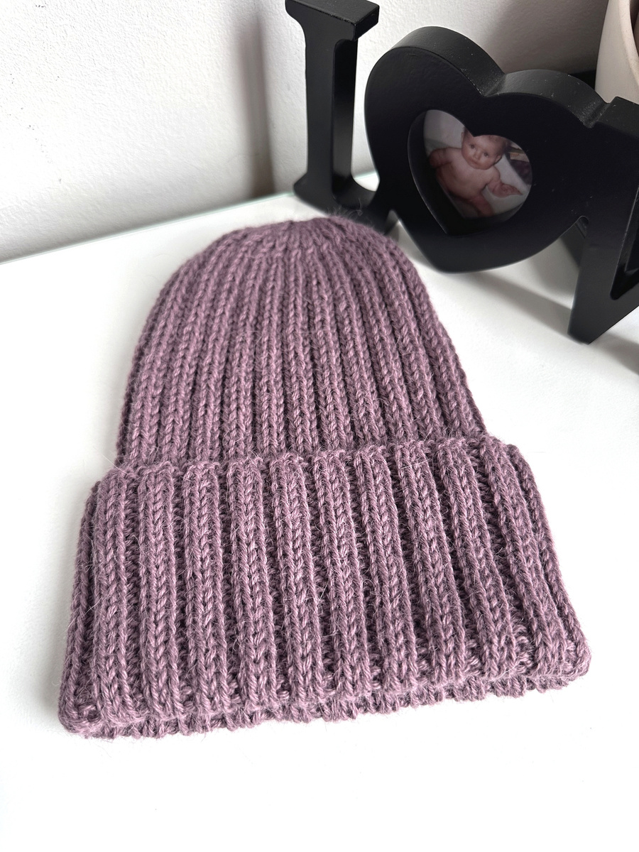 Ręcznie robiona Czapka wywijana LAURIN 100% Alpaka 3800 Fiołkowo Różowy