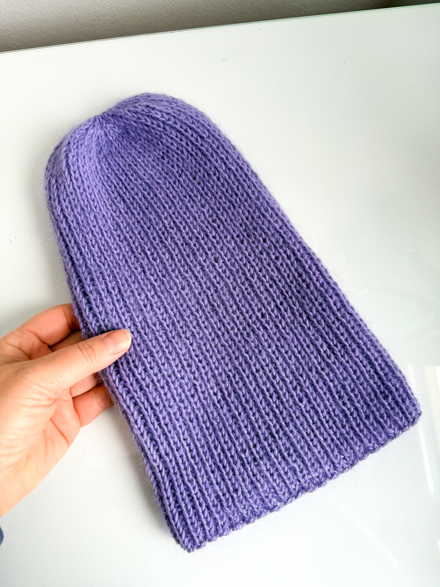 Handmade Czapka damska AUREA 100% Baby Merino plus moher i jedwab 14/11 Fioletowy