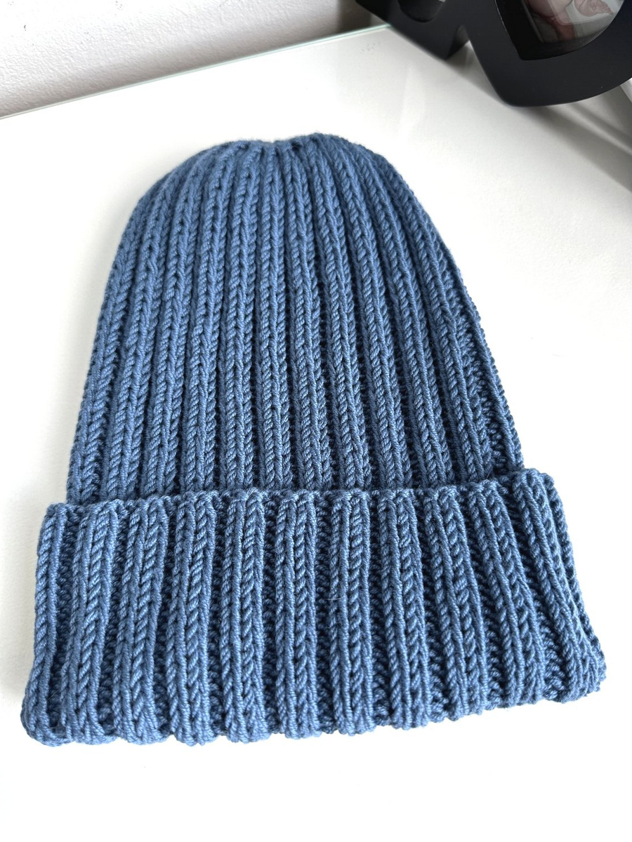 HELLI Turn-Up Beanie 100% Baby Merino Wool 42 Petrol Blue