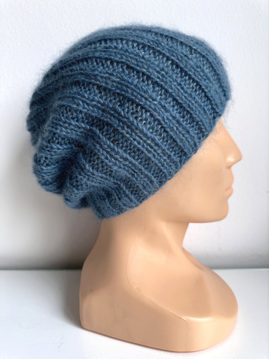 Ręcznie robiona Czapka MARGARET 100% Alpaka plus nitka moher z jedwabiem 6309/27 Średni Niebieski Petrol