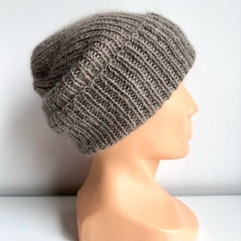 AUREA – czapka beanie handmade baby merino + moher i jedwab damska/dziecięca 57/12 Szaro-Brązowy