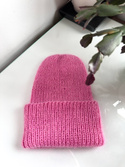 Ręcznie robiona czapka beanie AUREA 100% Baby Merino plus moher i jedwab 43/08 Jasny Morski