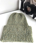 Ciepła czapka ręcznie robiona wywijana CHMURKA Alpaka 12 Zielony Mech