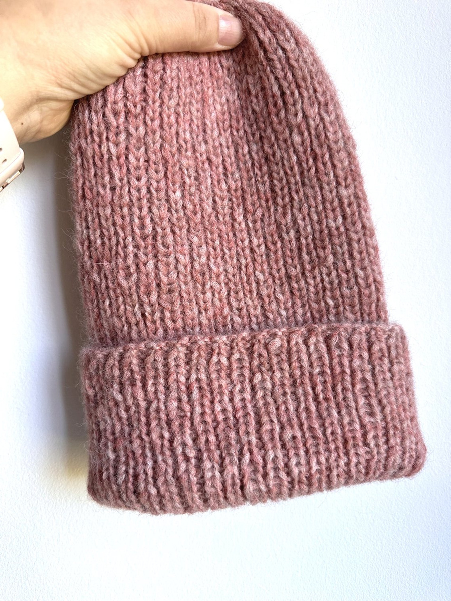 Ciepła czapka ręcznie robiona wywijana CHMURKA Alpaka 34 Różowy Marmur