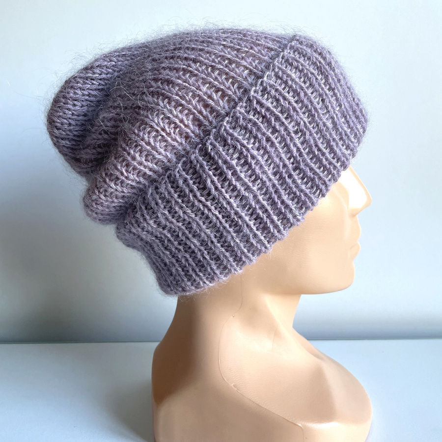 Ręcznie robiona czapka beanie AUREA 100% Baby Merino plus moher i jedwab 39/09 Fioletowa Orchidea