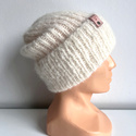 WATA CUKROWA – czapka z alpaki i merynosa damska ręcznie robiona 01 ecru