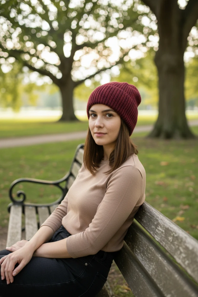 Czapka wywijana HELEN 100% Alpaka 9040 ostrokrzew