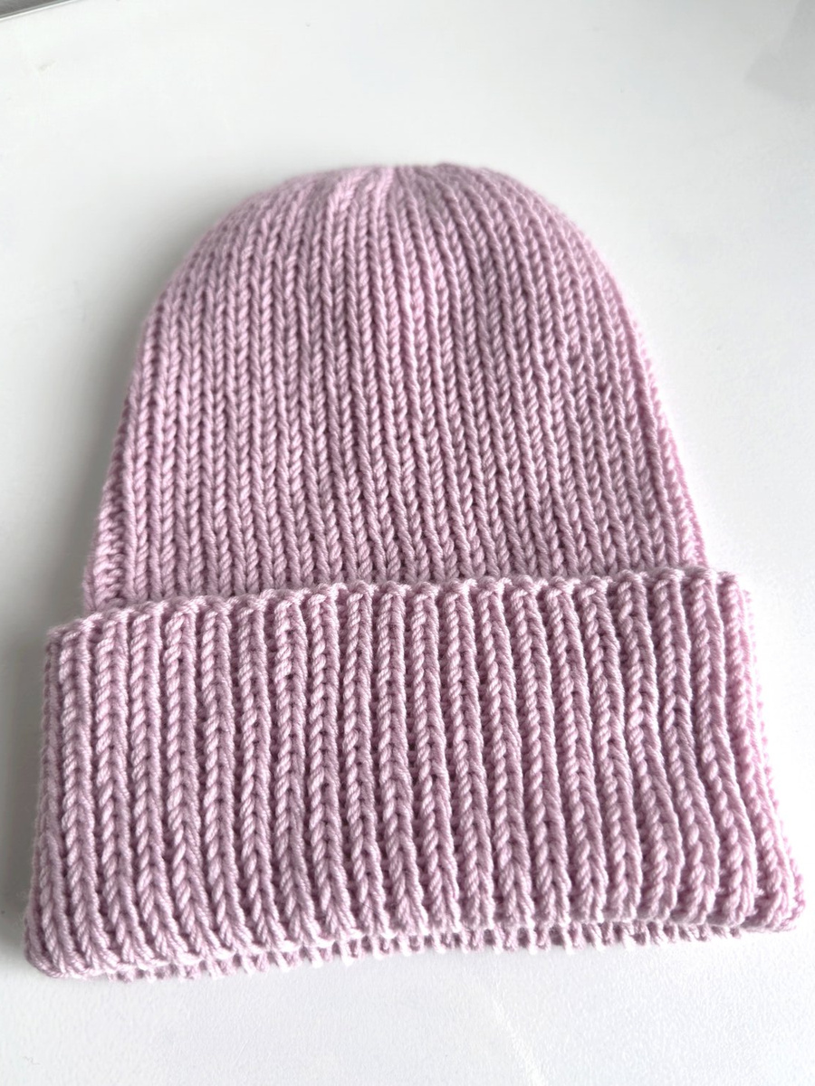 NANA – czapka wywijana z wełny baby merino 54 Pudrowy Róż
