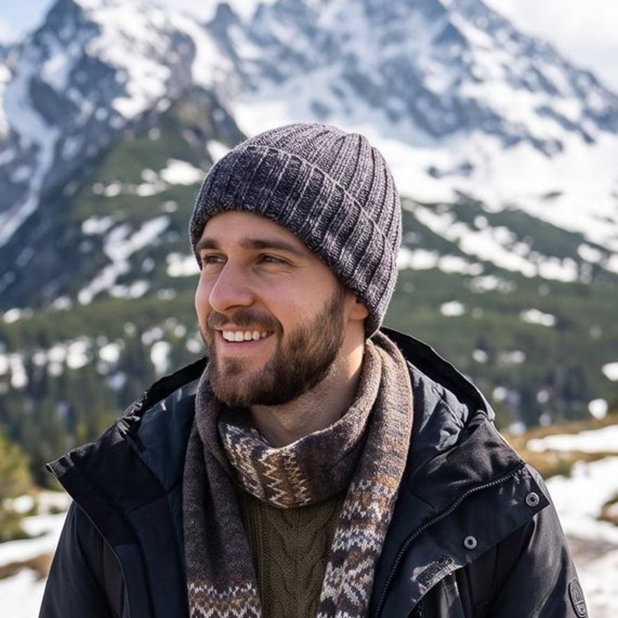 NELLI Handgemachte Merinowoll-Beanie-Mütze 31 Nocny Las winterlich