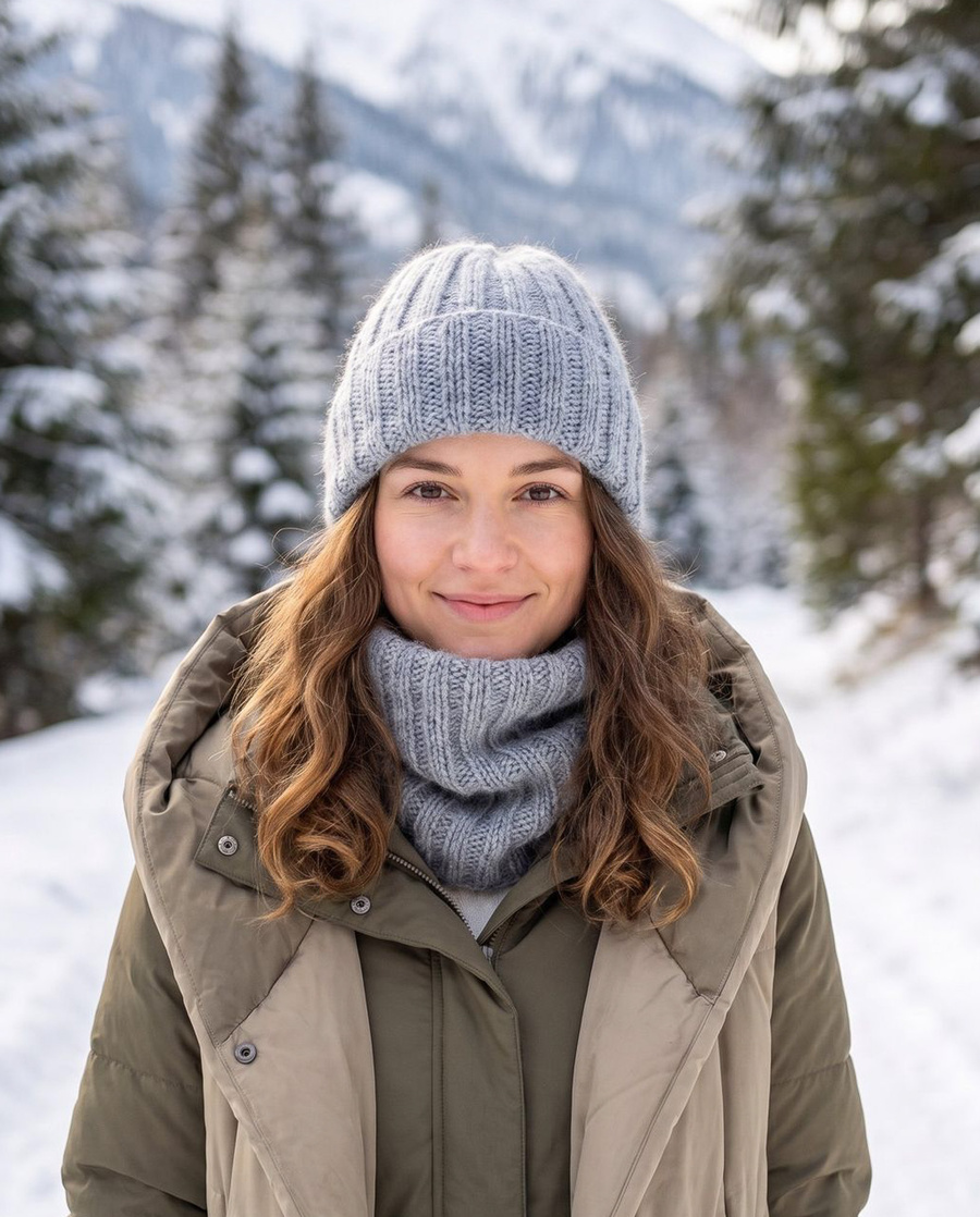 LAURIN Turn-Up Beanie 100% Alpaca 9021 Mgła zimowa