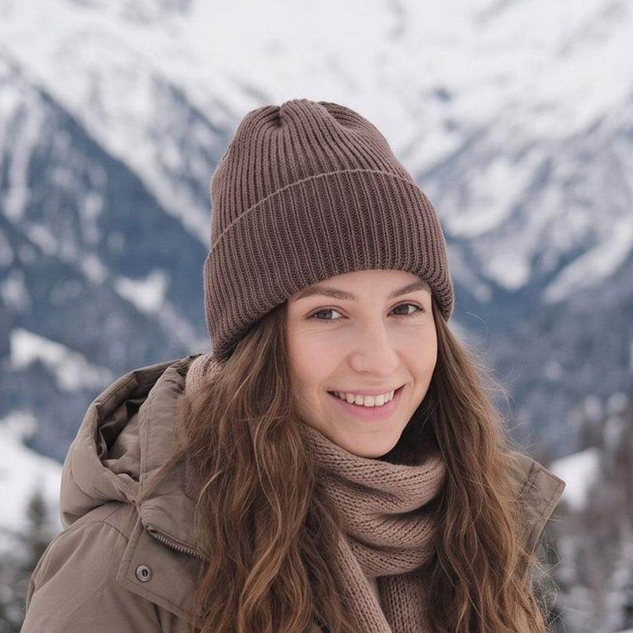 VARELLA Mütze aus Baby-Merinowolle 62 Mittelbraun winterlich