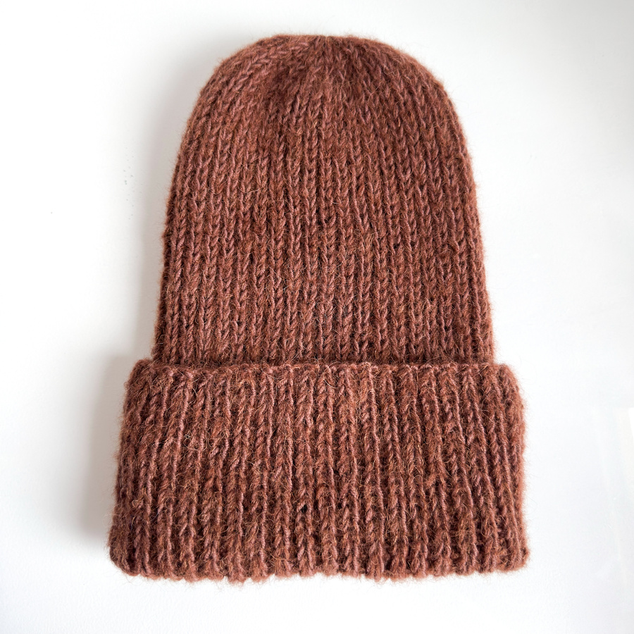 MORGANA – czapka damska handmade alpaka + jedwab + merino 52/38 Czekolada