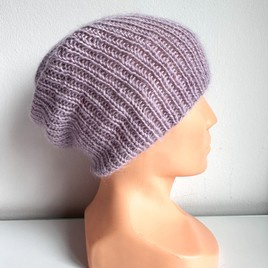 AUREA – ręcznie robiona ciepła czapka merino beanie damska 60 Lawendowy Szron
