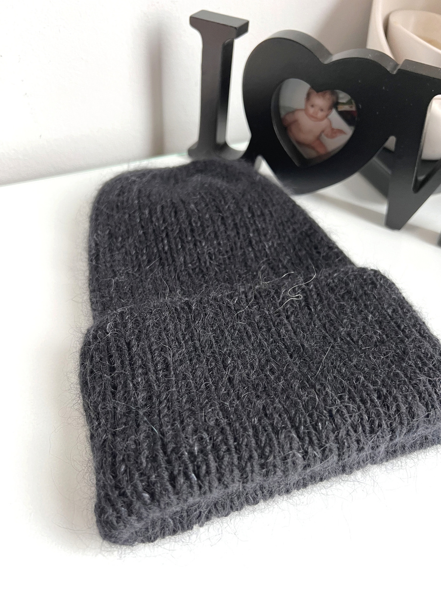 AUREA – ręcznie robiona ciepła czapka beanie baby merino + moher i jedwab damska/dziecięca 21/02 Czarny