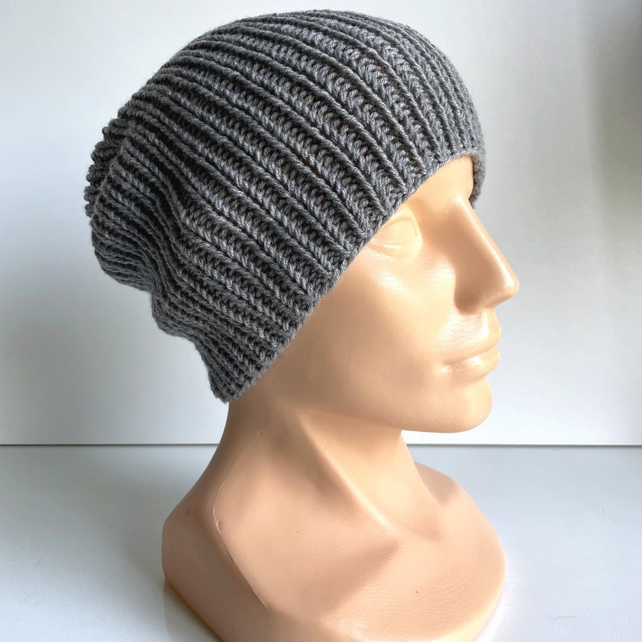 NANA – czapka beanie z wełny baby merino 19 szary, ręcznie robiona