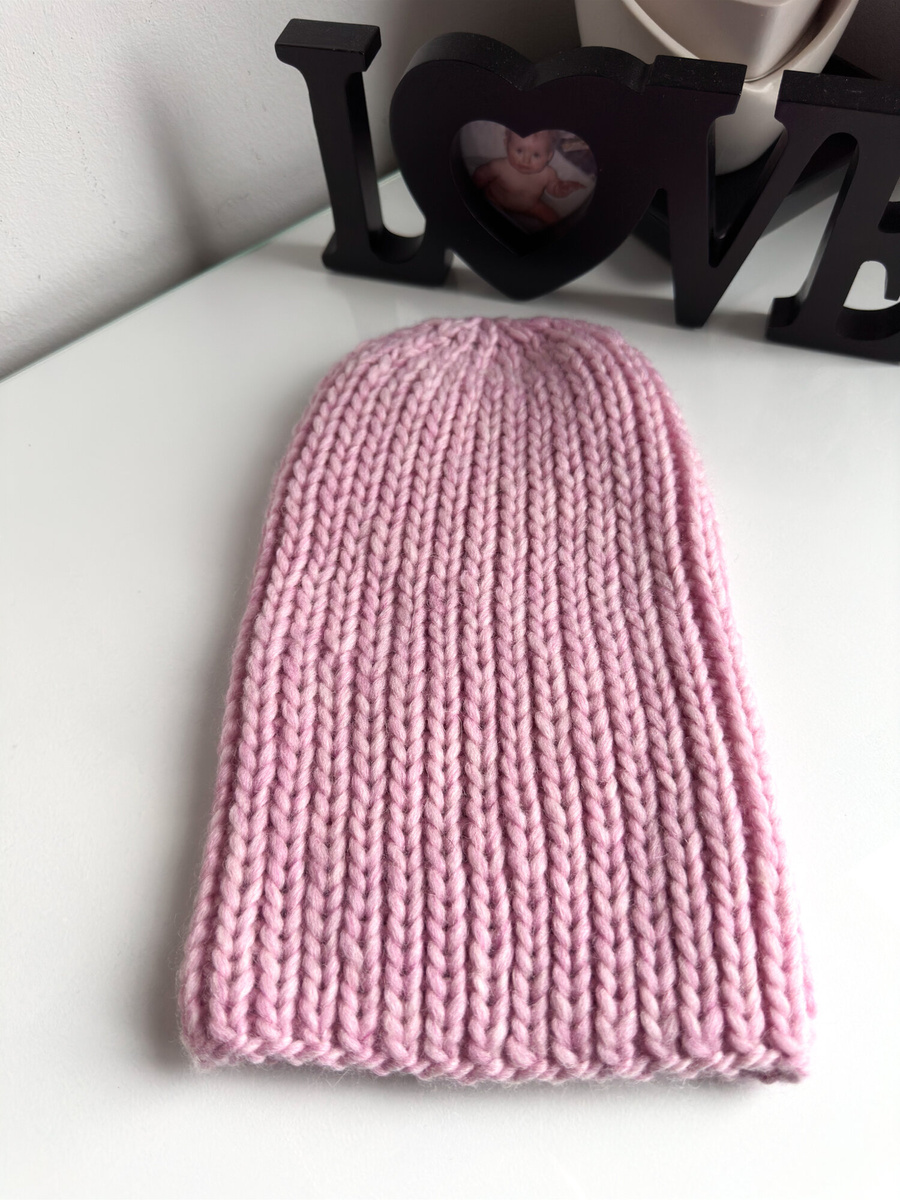 JANKA – gruba czapka beanie zimowa damska z wełny Nitkowe Love 30 Pastelowy Róż