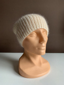 AUREA – ręcznie robiona ciepła czapka damska z baby merino + moher i jedwab 02/01 Ecru