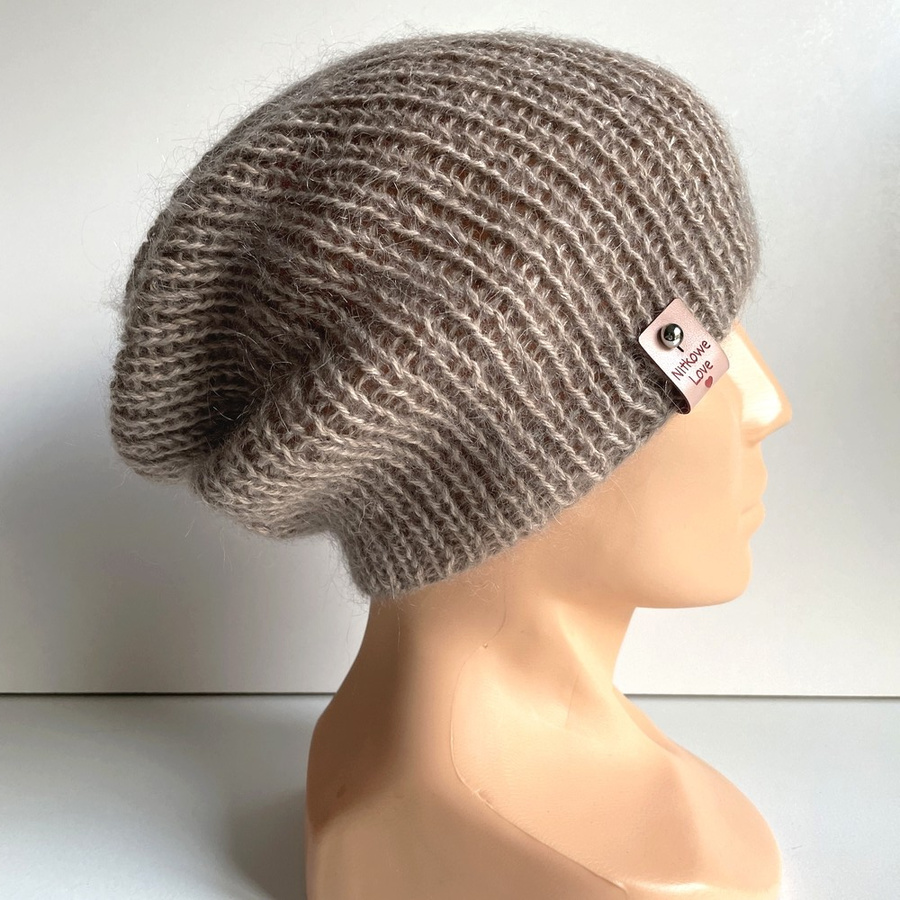 MARI – ręcznie robiona cienka czapka beanie alpaka + moher z jedwabiem 2020/20 beż