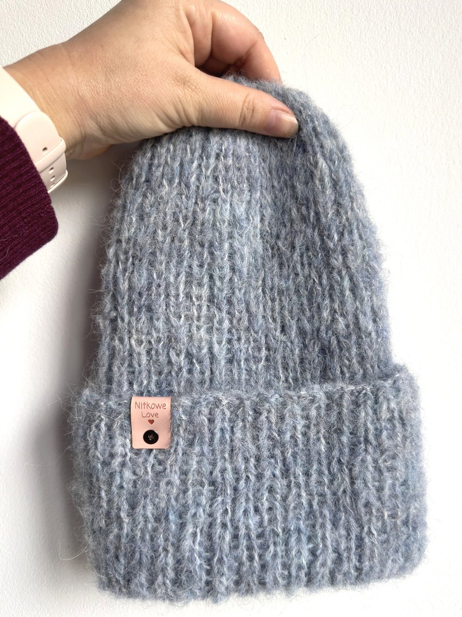 Ręcznie robiona czapka damska WATA CUKROWA Alpaka z Merynosem 02 Mgła