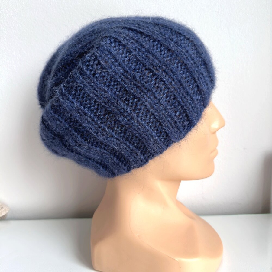 MARGARET 2.0 – czapka beanie alpaka + podwójny moher z jedwabiem damska 4305/28 Ciemny Indygo
